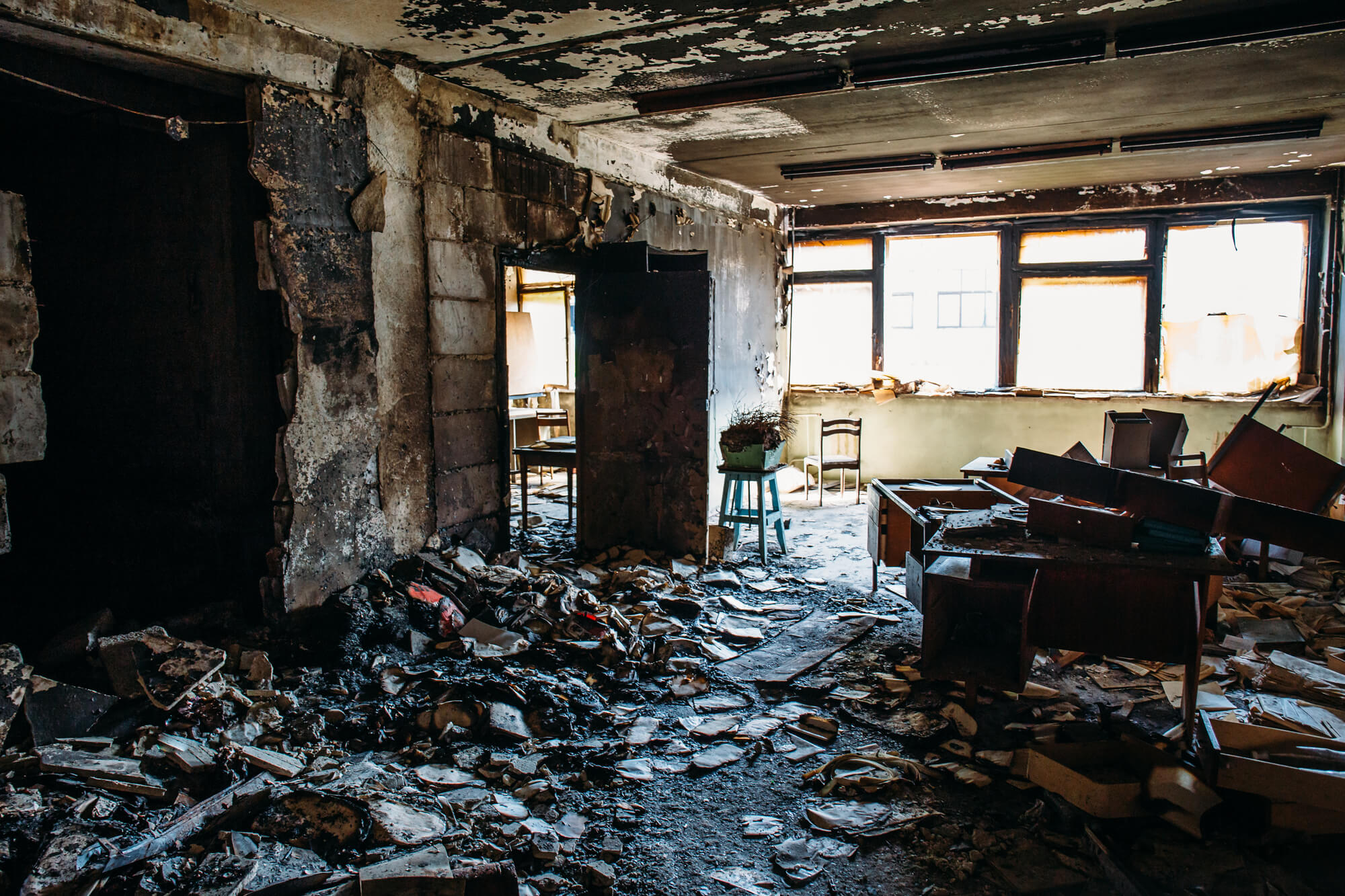 office in need of commercial fire damage restoration