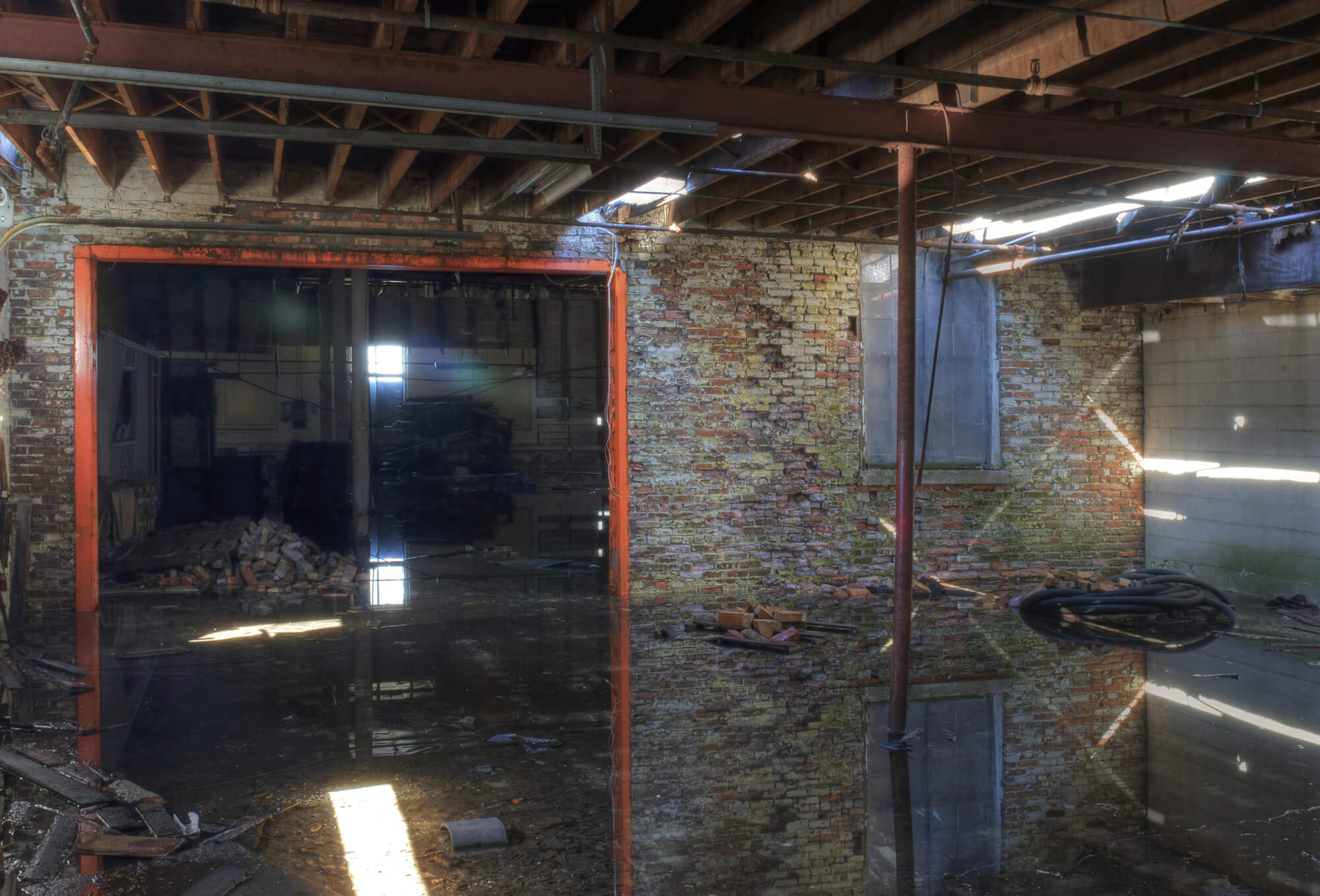 flooded commercial building in need of water damage restoration