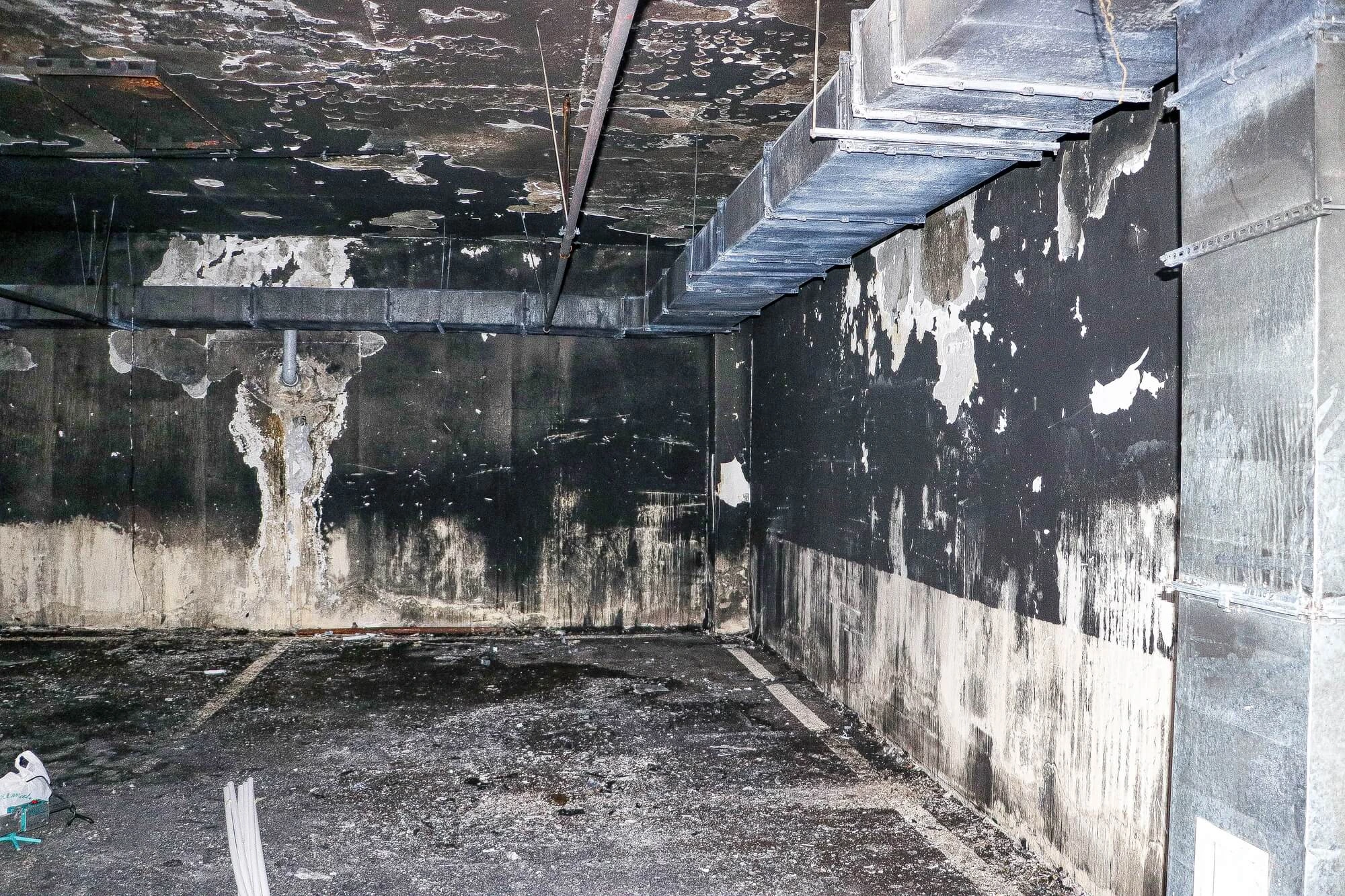 space with soot neds commercial fire damage restoration