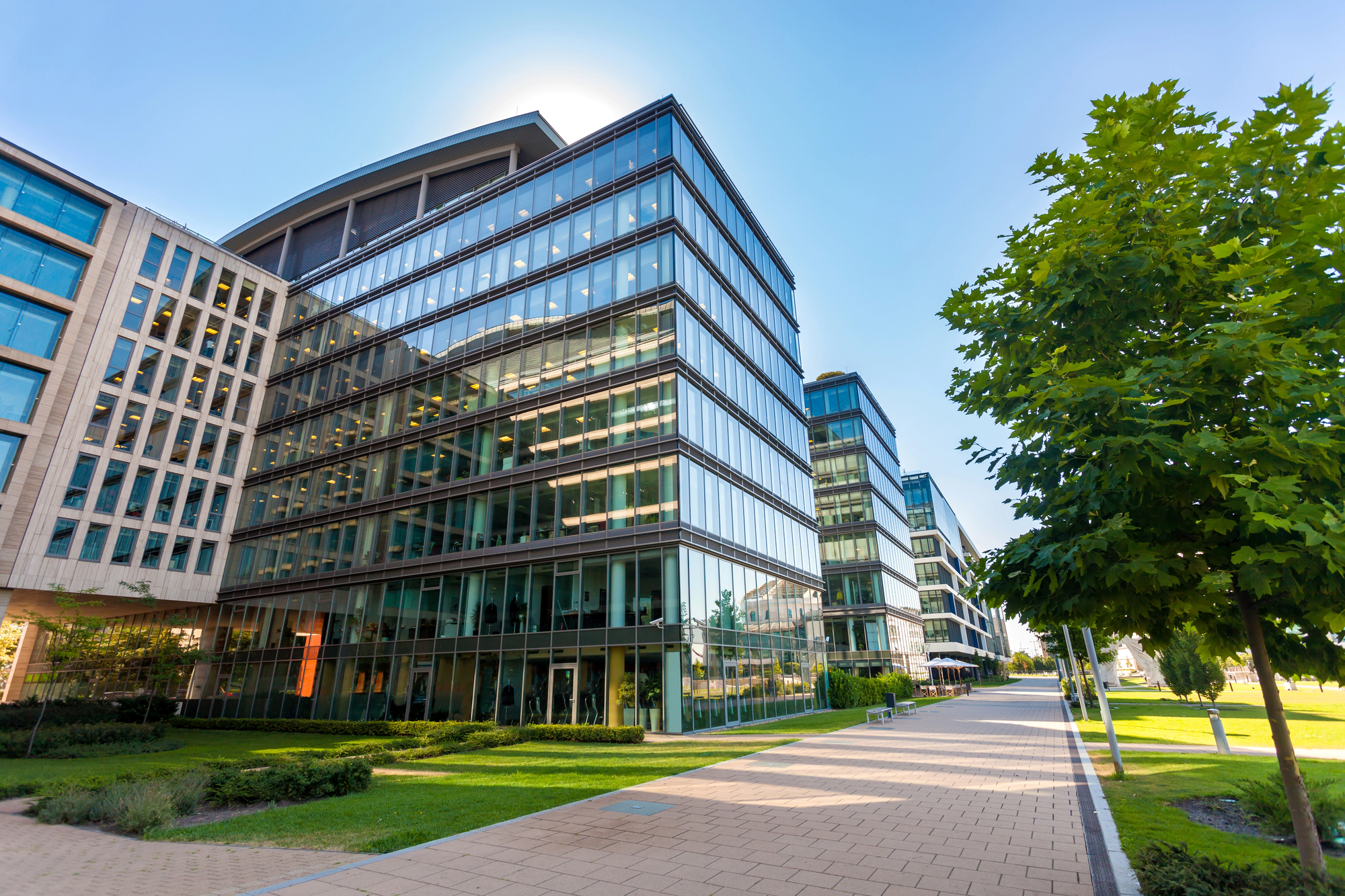 modern commercial property with commercial roofing